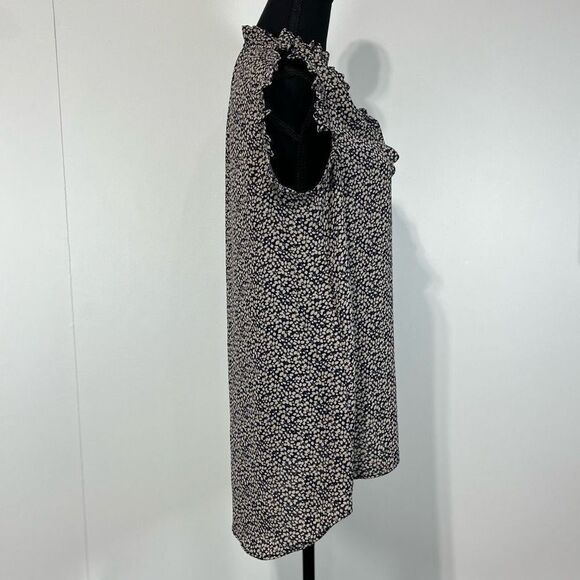 Harlowe & Graham Sleeveless Tunic Blouse Sz S Women’s Navy & Tan Floral Vines - Picture 3 of 14